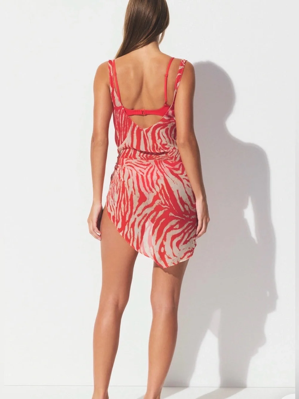SKIMS Swim Cover Ups Sheer Open Front Sarong - Carmine Zebra Print